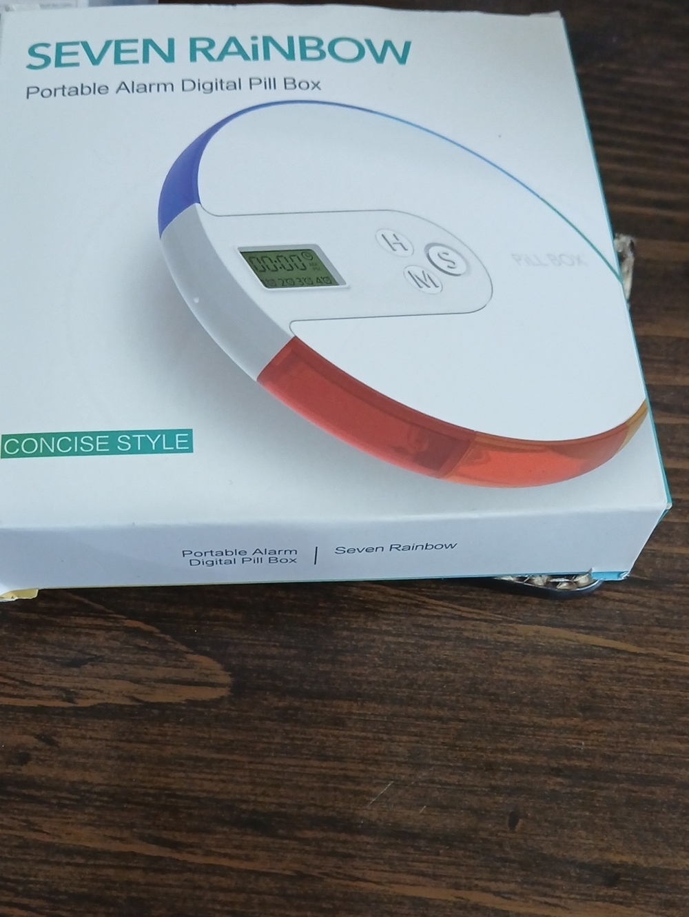 Rainbow Portable Alarm Digital Pill Box - White with Red & Blue Accents